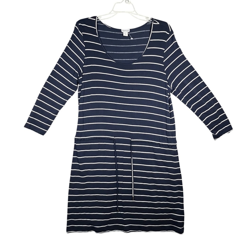 Paraphrase Women's M Navy White Striped 3/4 Sleeve Scoop Neck Knit Dress